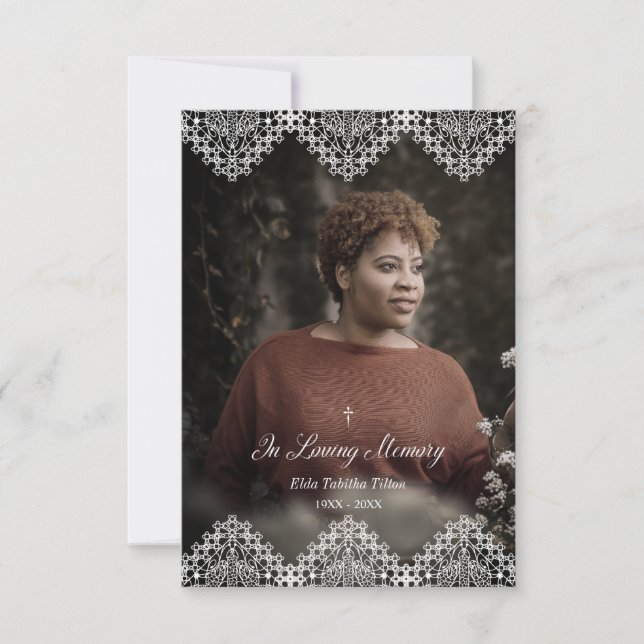Minimalist Lace Photo Remembrance Service Dear One Card (Front)