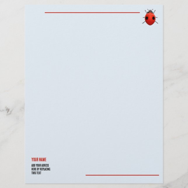 Minimalist Ladybug Custom Name Stationery Letterhead (Front)