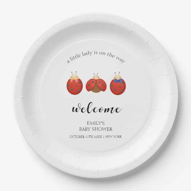 Minimalist Ladybug Family Baby Shower Welcome  Paper Plate (Front)