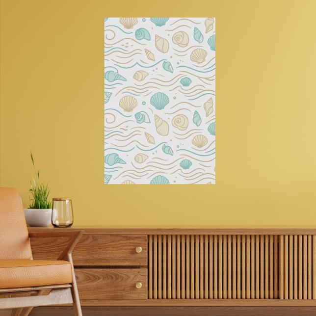 Minimalist Lagero Seashells & Ocean Waves  Poster (Living Room 2)