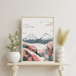 Minimalist landscape mountains poster