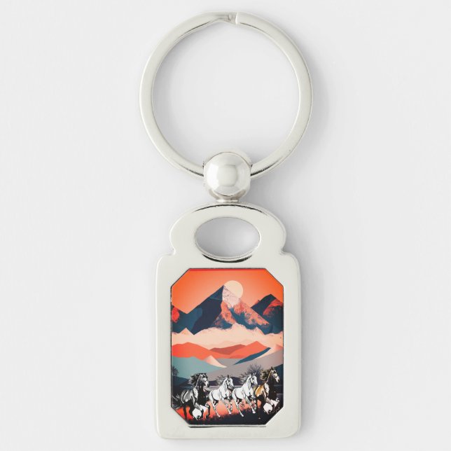 Minimalist Landscape Mountains & Running Horse -  Key Ring (Front)