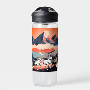 Minimalist Landscape Mountains & Running Horse - Water Bottle