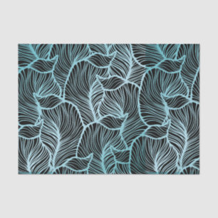 Minimalist Large Blue Leaves over Black Botanical  Tissue Paper