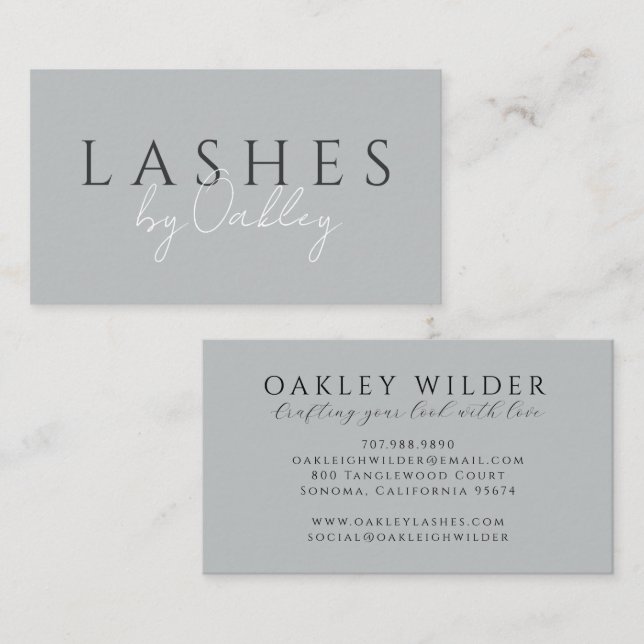 Minimalist Lash Technician Grey Business Card (Front/Back)
