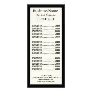 Minimalist Lashes Extension Price List Rack Card