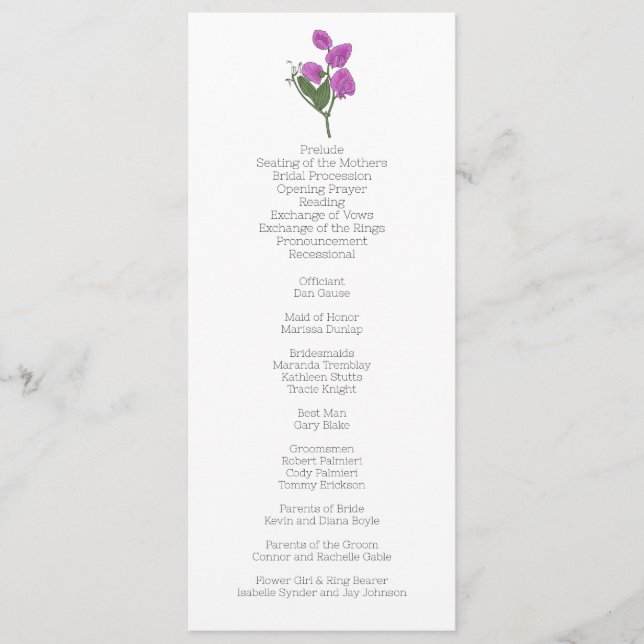 Minimalist Lathyrus Wedding Programme (Front)