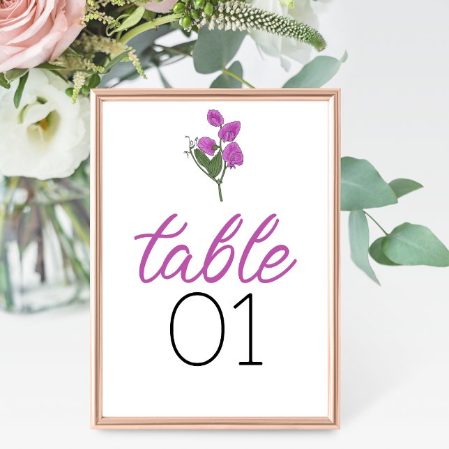 Minimalist Lathyrus Wedding Table Number (Creator Uploaded)