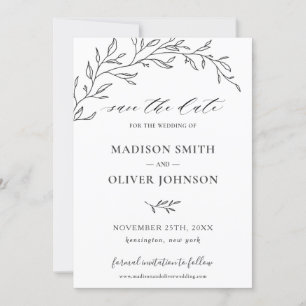Minimalist Laurel Branch Leafy Save the Date Card