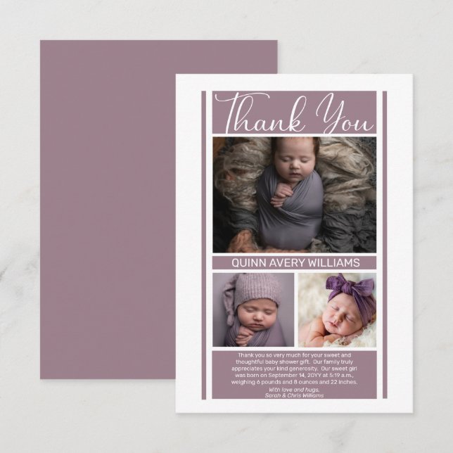 Minimalist Lavender Baby Shower Girl Thank You (Front/Back)