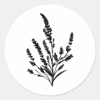 Minimalist Lavender: Black & White Art Classic Round Sticker