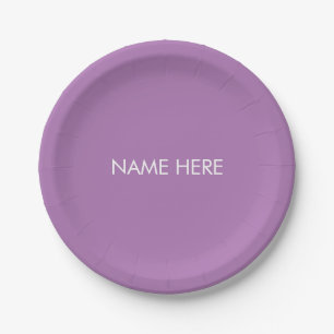 Minimalist lavender custom name text monogram paper plate