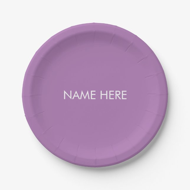 Minimalist lavender custom name text monogram paper plate (Front)