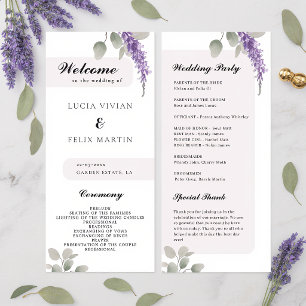 Minimalist Lavender Eucalyptus Wedding Program Menu