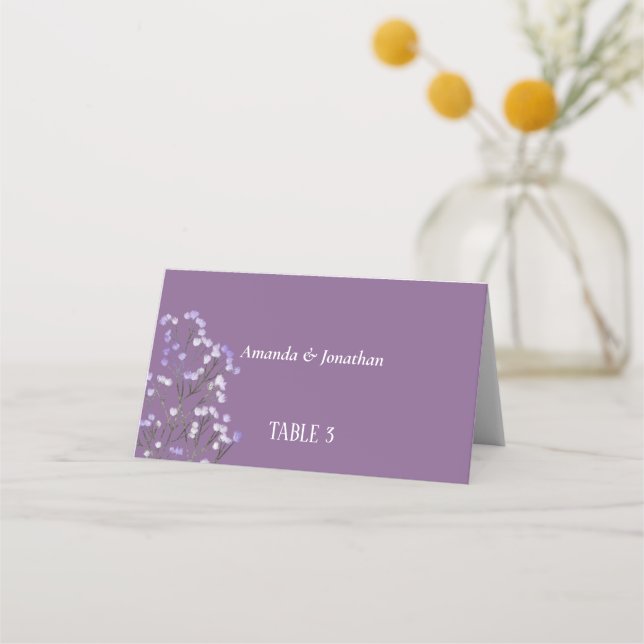 Minimalist Lavender Floral Wedding Place Cards (Front)
