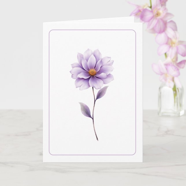 Minimalist Lavender Flower Blank Folded Greeting Card (Orchid)