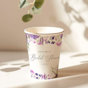 Minimalist lavender lilac bridal shower paper cups