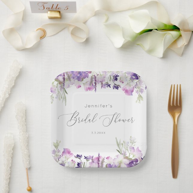 Minimalist lavender lilac bridal shower paper plate (Wedding)