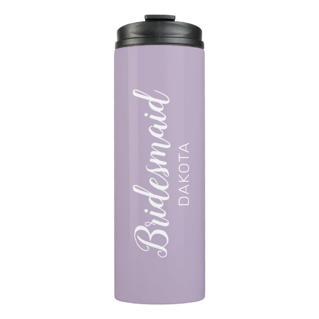 Minimalist Lavender Purple Bridesmaid Name Thermal Tumbler (Front)