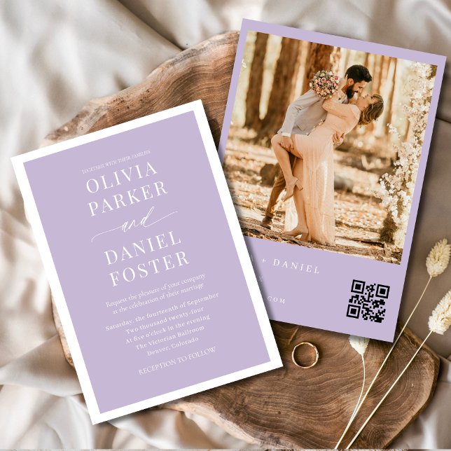 Minimalist Lavender Purple QR Code Photo Wedding Invitation (Creator Uploaded)