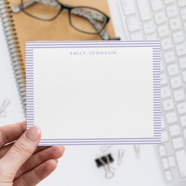 Minimalist Lavender Purple Stripes Monogram Card (Creator Uploaded)