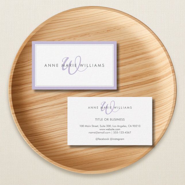 Minimalist Lavender Script Two Border Monogram Business Card (Creator Uploaded)
