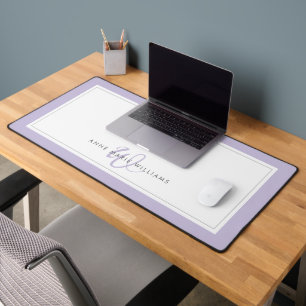 Minimalist Lavender Script Two Border Monogram Desk Mat