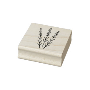 Minimalist Lavender Sprigs Botanical Line Art Rubber Stamp