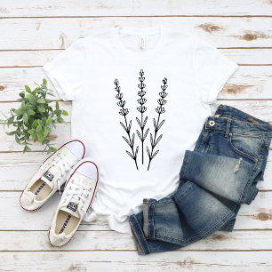 Minimalist Lavender Sprigs Botanical Line Art T-Shirt