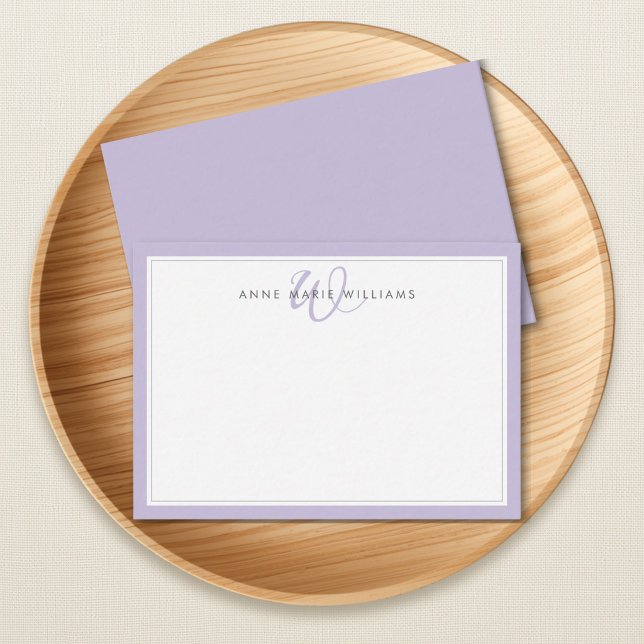 Minimalist Lavender Two Border Monogram Note Card (Creator Uploaded)