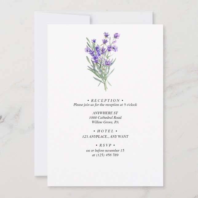 Minimalist Lavender Wedding Floral Invitation (Back)