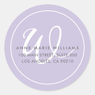 Minimalist Lavender White Script Border Monogram Classic Round Sticker