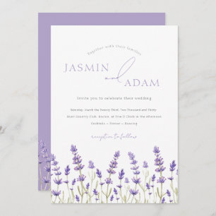 Minimalist Lavender Wildflowers Initials Wedding Invitation