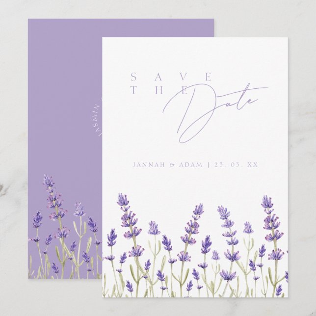 Minimalist Lavender Wildflowers Initials Wedding Save The Date (Front/Back)