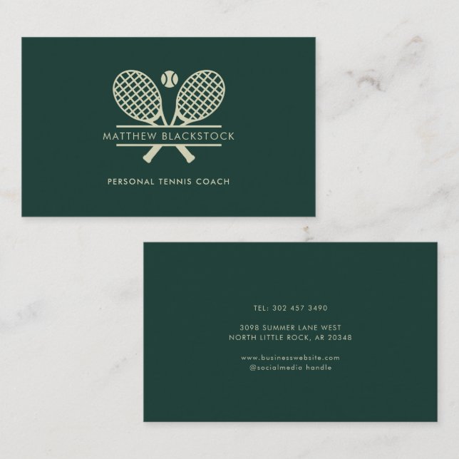 Minimalist Lawn Tennis Sports Trainer Green Business Card (Front/Back)