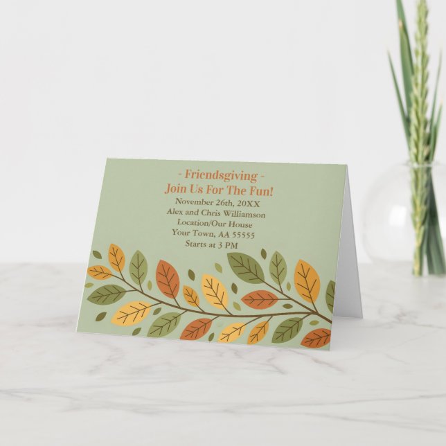 Minimalist Leaf Friendsgiving Dinner Invitation  (Front)
