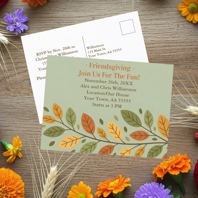 Minimalist Leaf Friendsgiving Dinner Invitation  (Creator Uploaded)