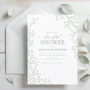 Minimalist Leaf Modern Sage Green Bridal Shower Invitation