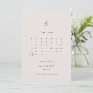 Minimalist Leaf Pink Black Calendar Save The Date