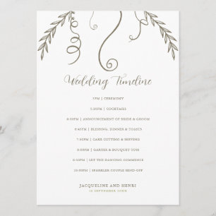 Minimalist Leaves and Vines Wedding Timeline Programme