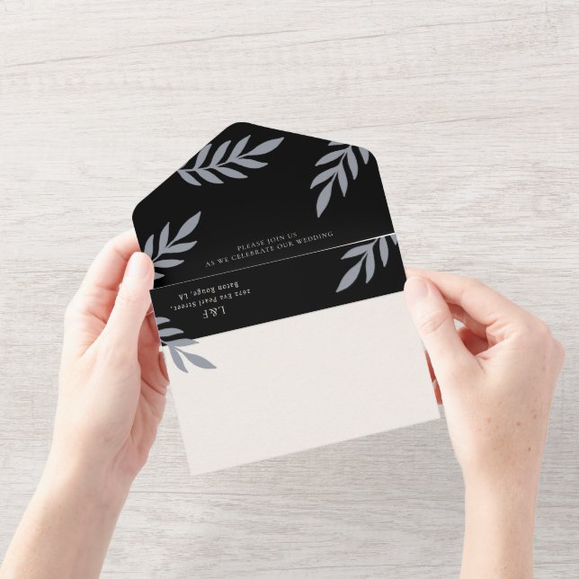 Minimalist Leaves Delicate Wedding All In One Invitation (Opening)