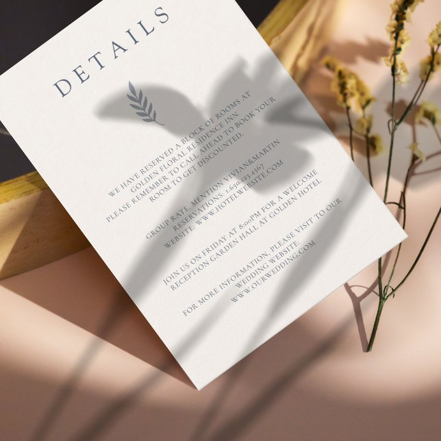Minimalist Leaves Delicate Wedding Details Card (Creator Uploaded)