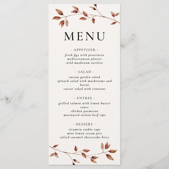Minimalist Leaves Modern Fall Wedding Menu (Front)
