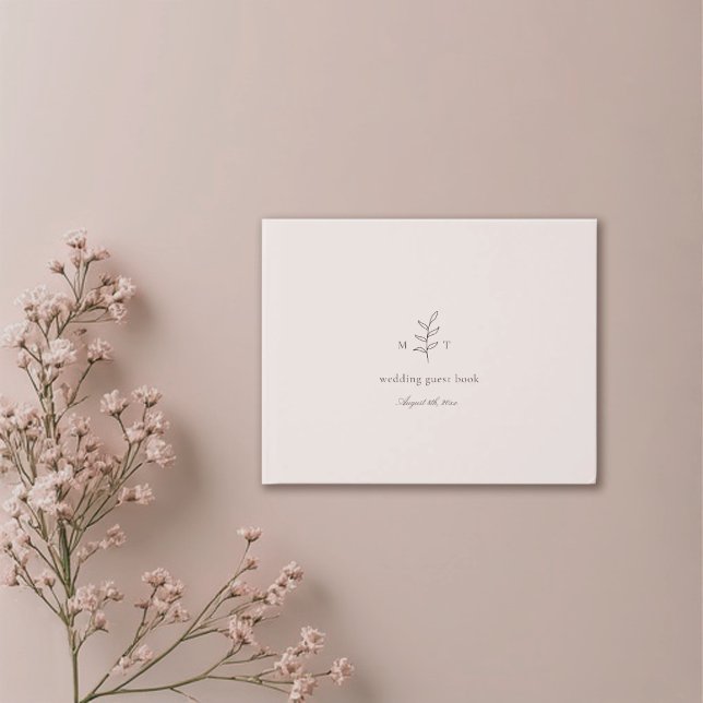 Minimalist Leaves Monogram Pink Wedding Guest Book (Creator Uploaded)
