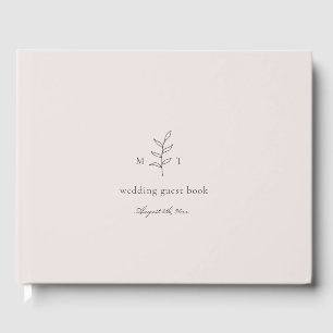 Minimalist Leaves Monogram Pink Wedding Guest Book