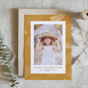 Minimalist Leaves Pattern Happy Thanksgiving Photo Holiday Card