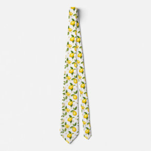 Minimalist Lemon and Flower Watercolor Tie