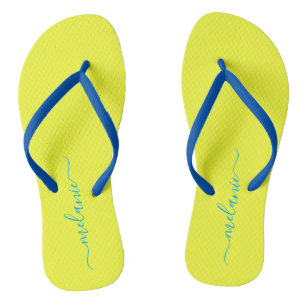Minimalist Lemon Custom Script Name Flip Flops