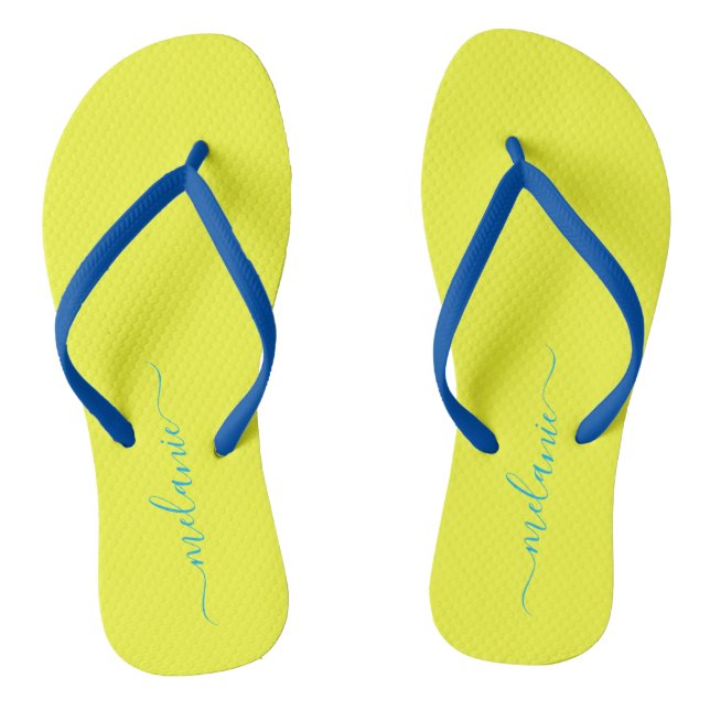 Minimalist Lemon Custom Script Name Flip Flops (Footbed)