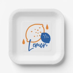 Minimalist Lemon Line Art – Modern Citrus Fruit Paper Plate